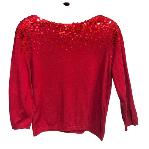 Ruby Road red sweater with sequin embellishments GUC size Petite Large - Picture 1 of 7